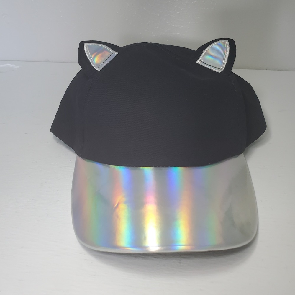 Black Cat Ear Hat Holographic‎ Visor Baseball Cap Cute Kawaii Cosplay